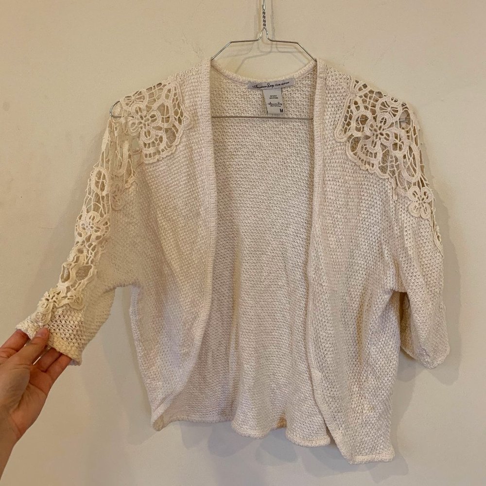 Cream Knit Cardigan with Lace Details